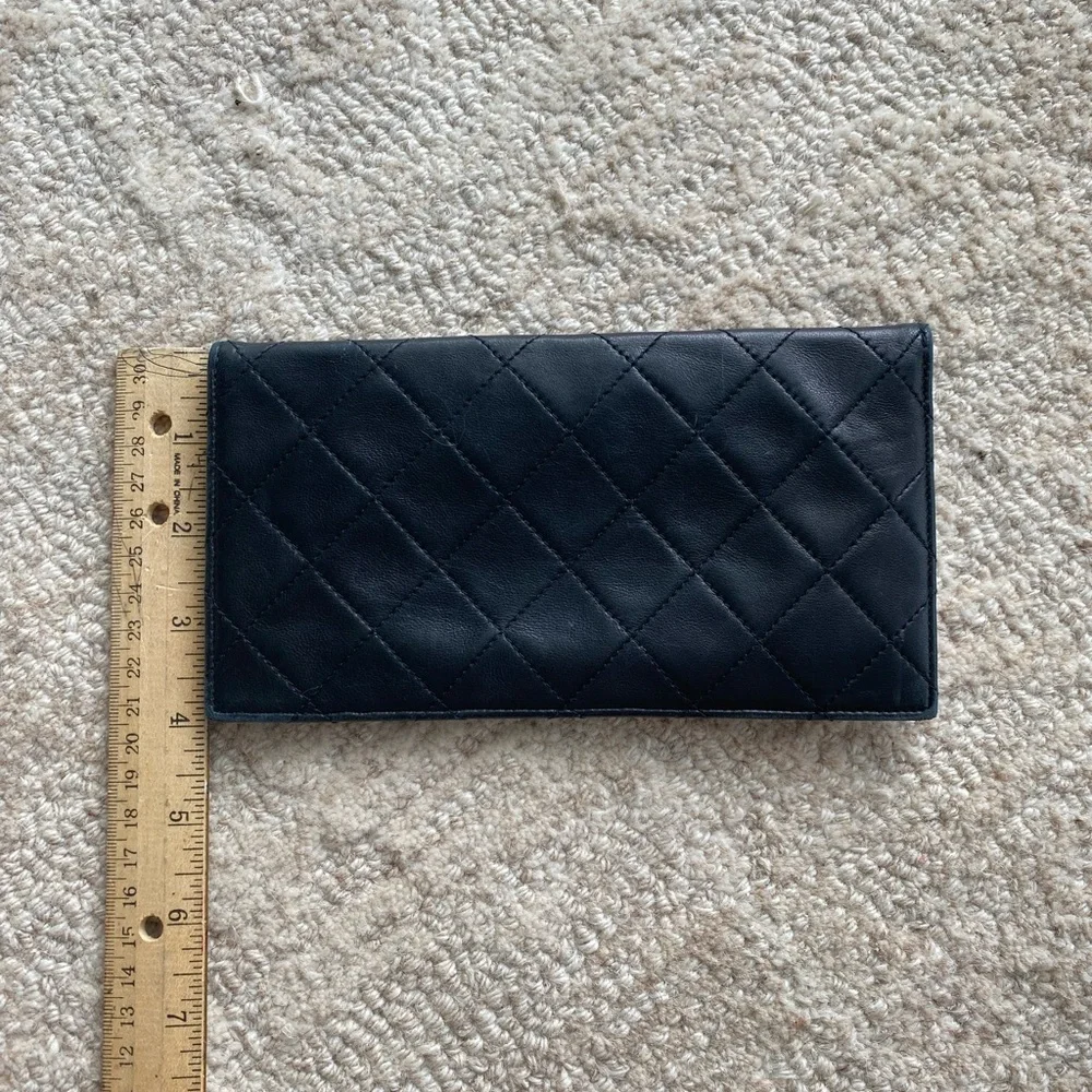 Vintage CHANEL Black Quilted Wallet with Gold Logo - Picture 3 of 16